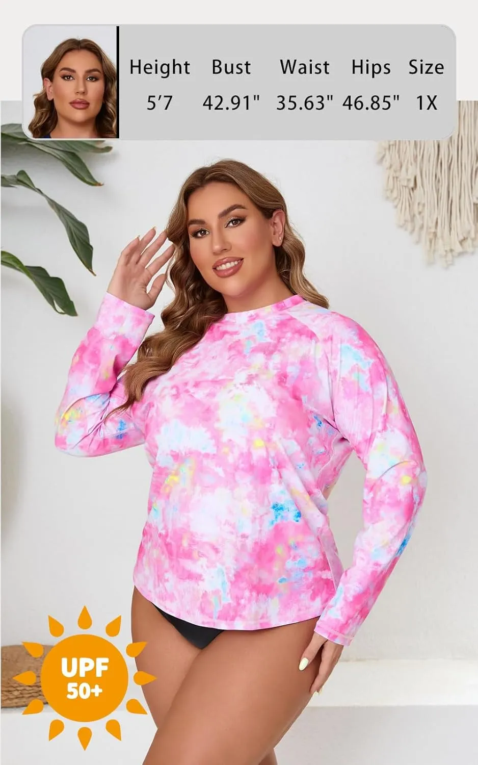 Halcurt Women's Plus Size Long Sleeve Rash Guard Shirts Swim Top UPF50  Sun Protection Loose Fit Quick Dry Swimsuit