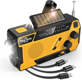 Hand Crank Emergency Radio NOAA Weather Radio 7400mWh Battery Operated 3 in 1 Charging Cable Hand Crank Charger with AM FM Portable Solar Powered Radio for Winter Storm Hurricane Survival Gear