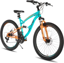 Hiland Full Suspension Mens Mountain Bike, 21 Speed, 26 Inch Wheel, Dual Disc Brake Bike for Men Womens Adult Bicycle
