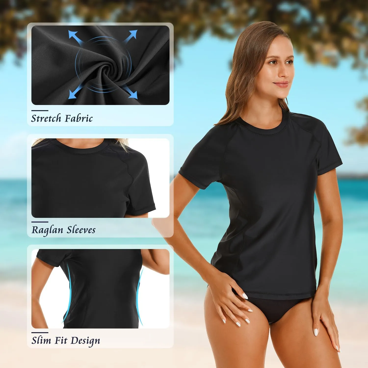 HODOSPORTS Women's UPF 50  Rash Guard Sun Protection Swim Shirt Quick Dry Swimsuit Lightweight Short Sleeve