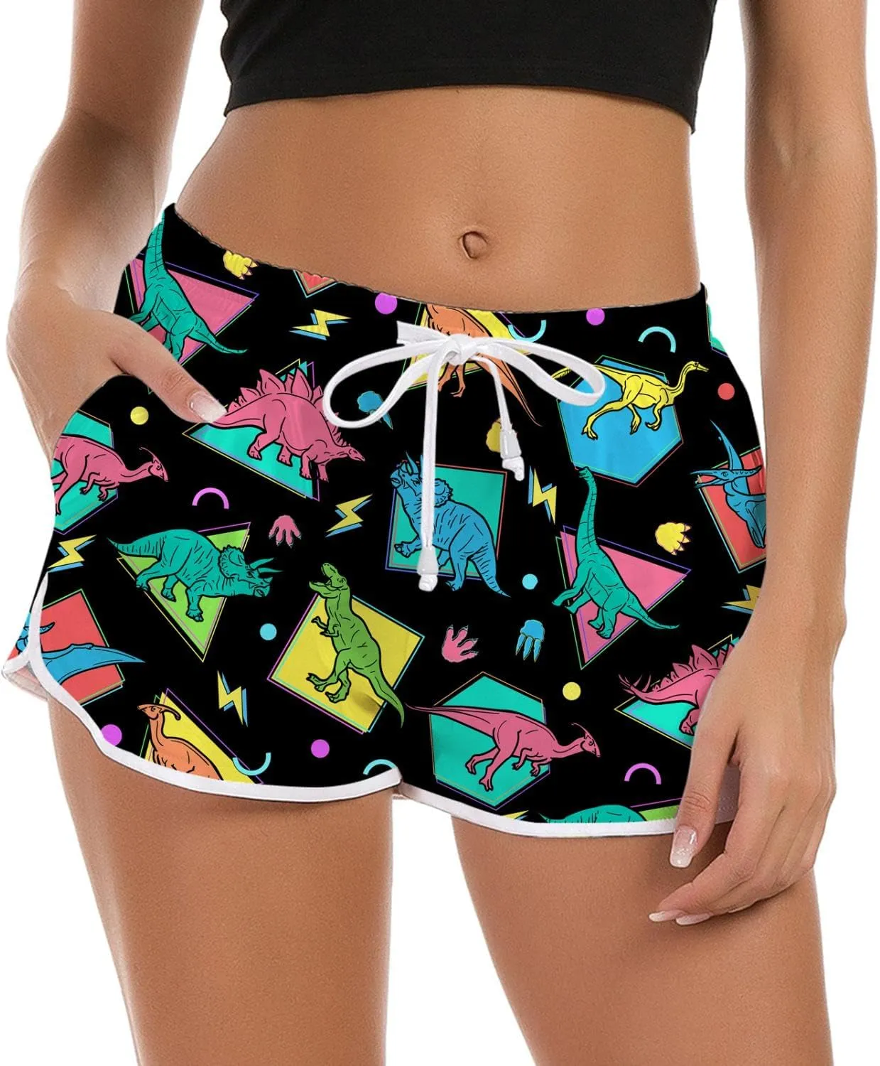 Idgreatim Women Summer Beach Boardshorts Quick Dry Swimwear Bottom Novelty Workout Pants with Drawstring