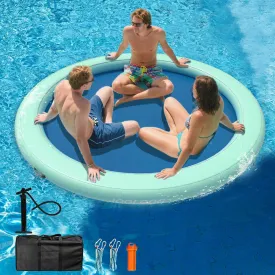 Inflatable Water Hammock 8FT Round Float Ring, Adults Heavy Duty River Inflatable Stable Platform Raft Water Floating Docks Mat for Lake and Pool