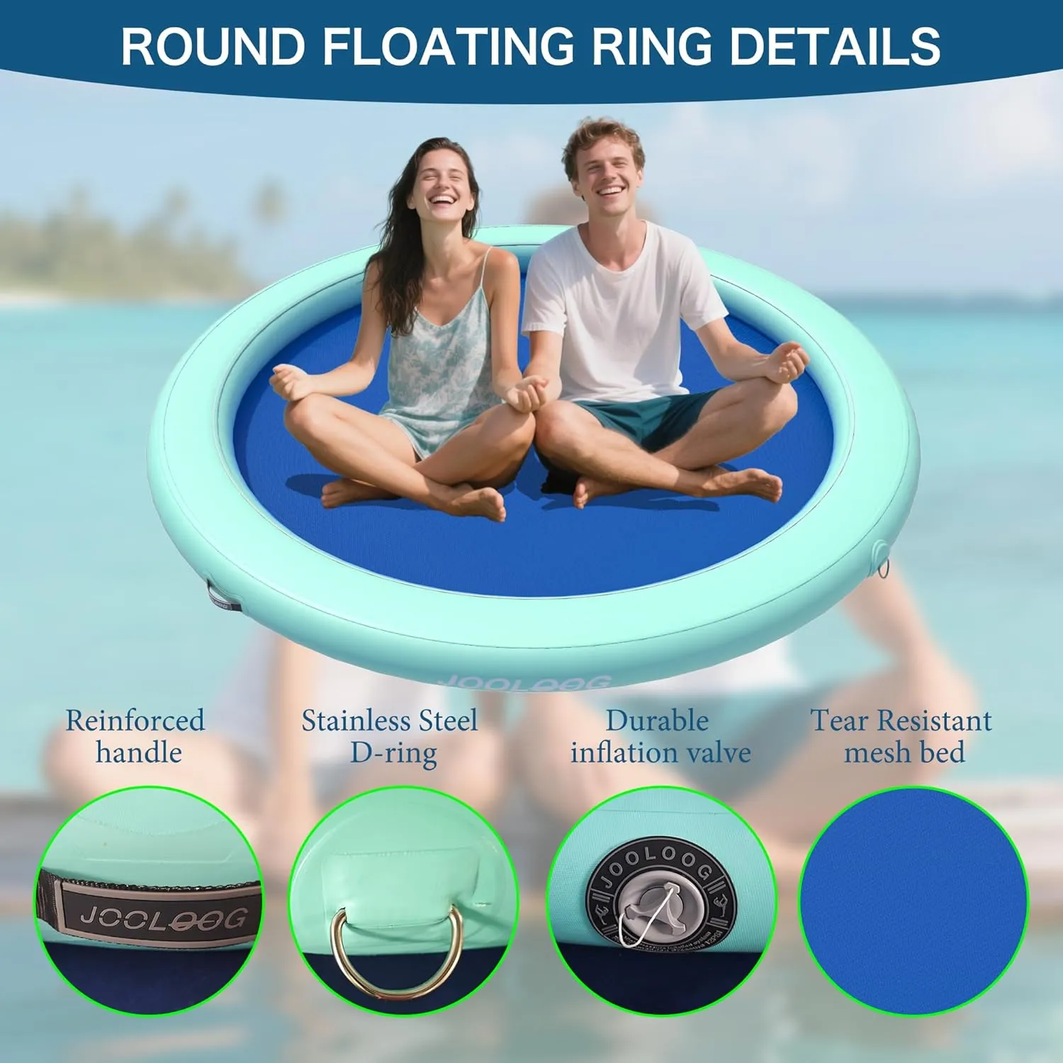 Inflatable Water Hammock 8FT Round Float Ring, Adults Heavy Duty River Inflatable Stable Platform Raft Water Floating Docks Mat for Lake and Pool