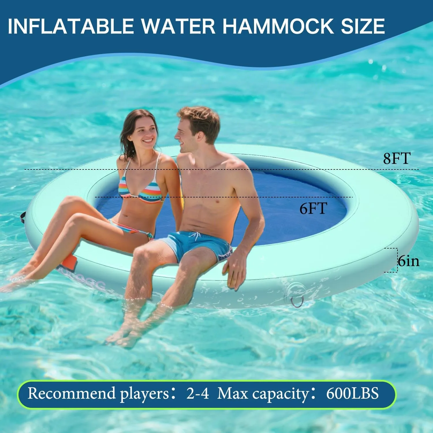 Inflatable Water Hammock 8FT Round Float Ring, Adults Heavy Duty River Inflatable Stable Platform Raft Water Floating Docks Mat for Lake and Pool