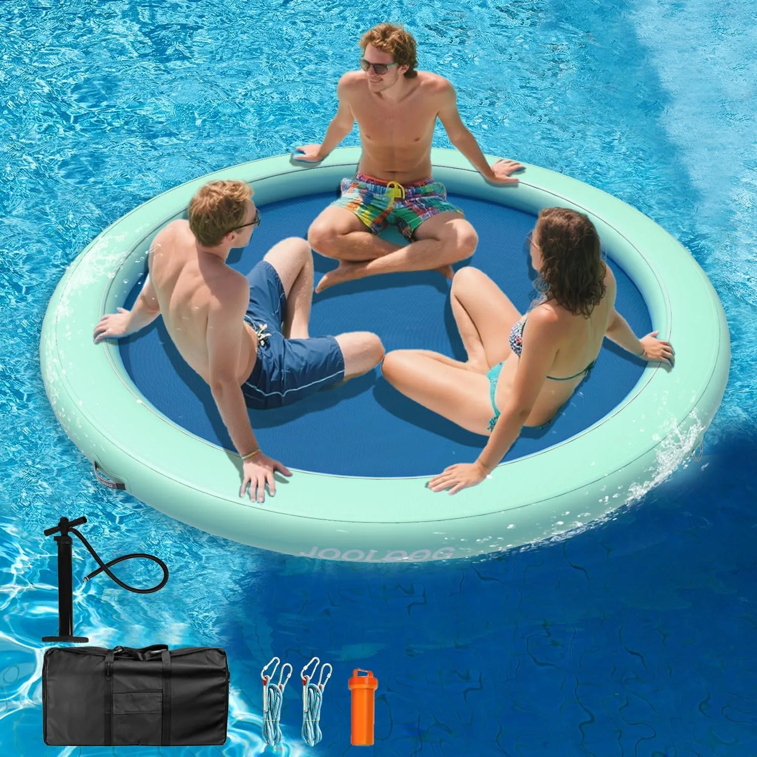 Inflatable Water Hammock 8FT Round Float Ring, Adults Heavy Duty River Inflatable Stable Platform Raft Water Floating Docks Mat for Lake and Pool