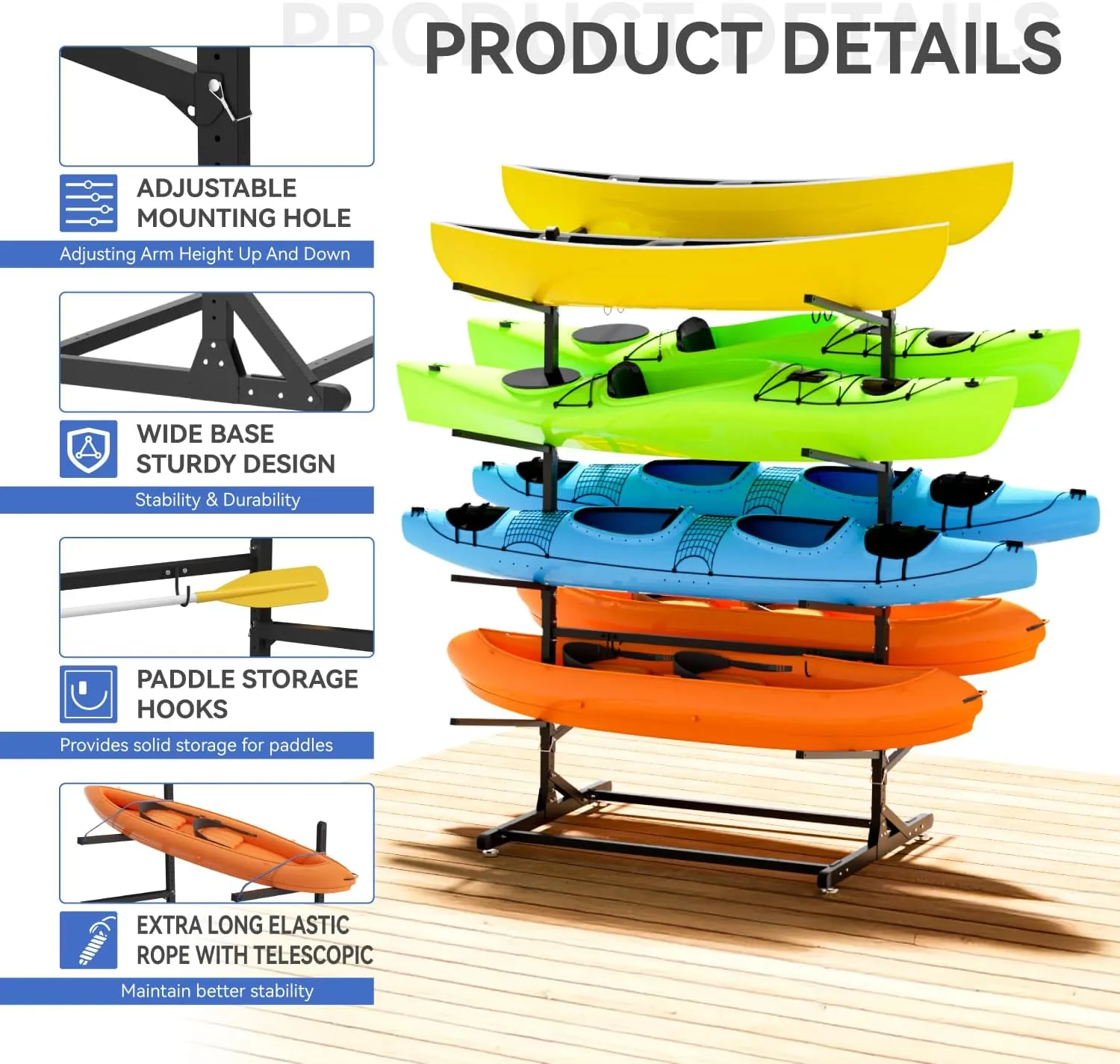 Kayak Storage RackHeavy Duty Freestanding Kayak Racks for Garage,Adjustable Kayak Stand Indoor & Outdoor Storage Rack for Kayak, Canoe, Surfboard