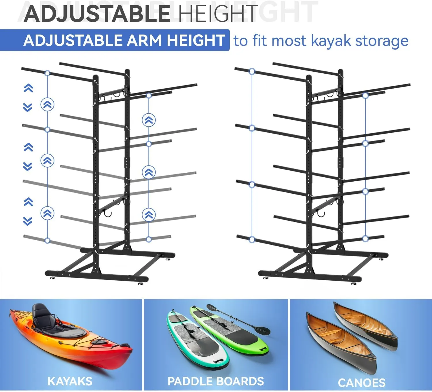 Kayak Storage RackHeavy Duty Freestanding Kayak Racks for Garage,Adjustable Kayak Stand Indoor & Outdoor Storage Rack for Kayak, Canoe, Surfboard