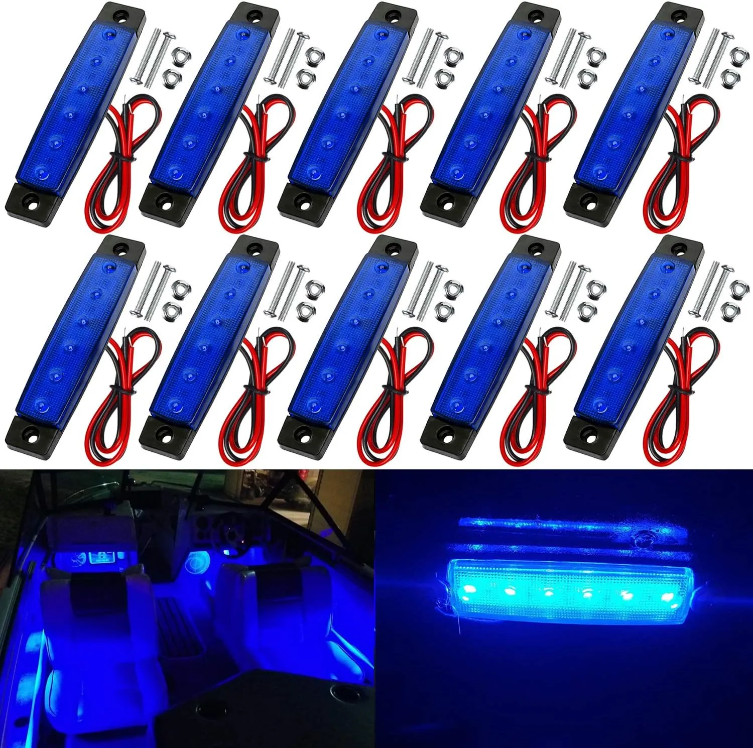 KEING 10 Pack Marine Boat LED Navigation Cabin Deck Courtesy Light Stern Transom Lights 12V for Boating Kayak Yacht, Dinghy, Sailboat, Pontoons, Freighters, Hovercrafts, Hunting & Fishing