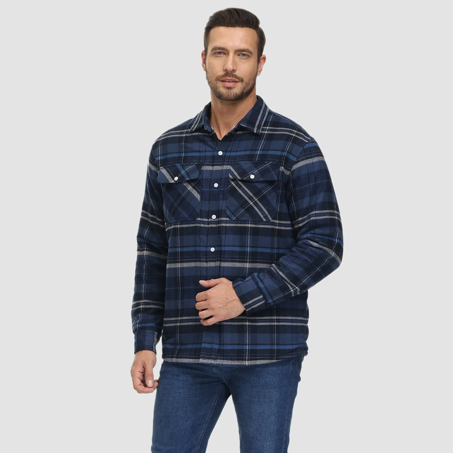Men's Flannel Shirt Jacket - Fleece Lined Cotton Winter Coat