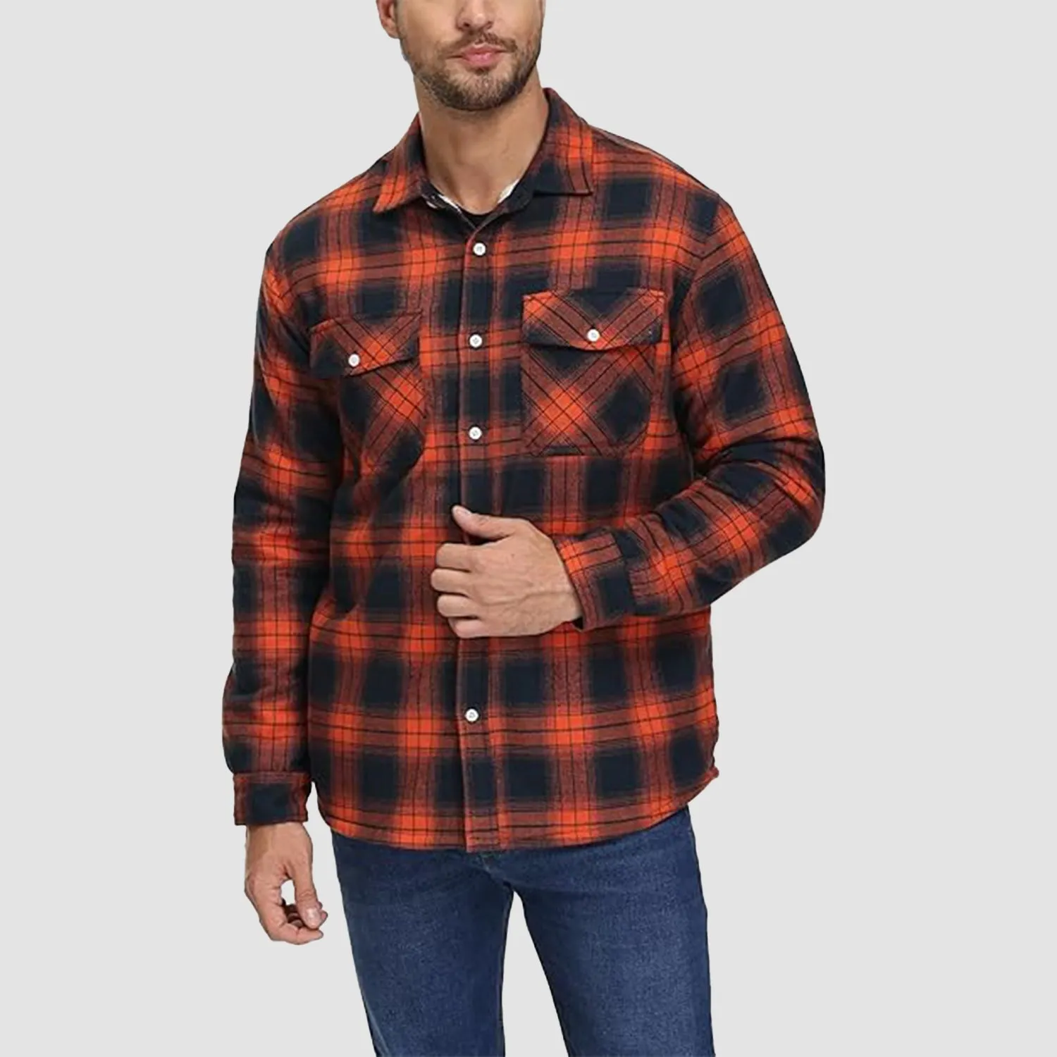 Men's Flannel Shirt Jacket - Fleece Lined Cotton Winter Coat