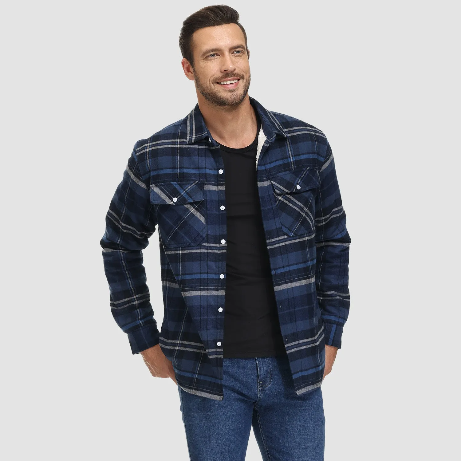 Men's Flannel Shirt Jacket - Fleece Lined Cotton Winter Coat