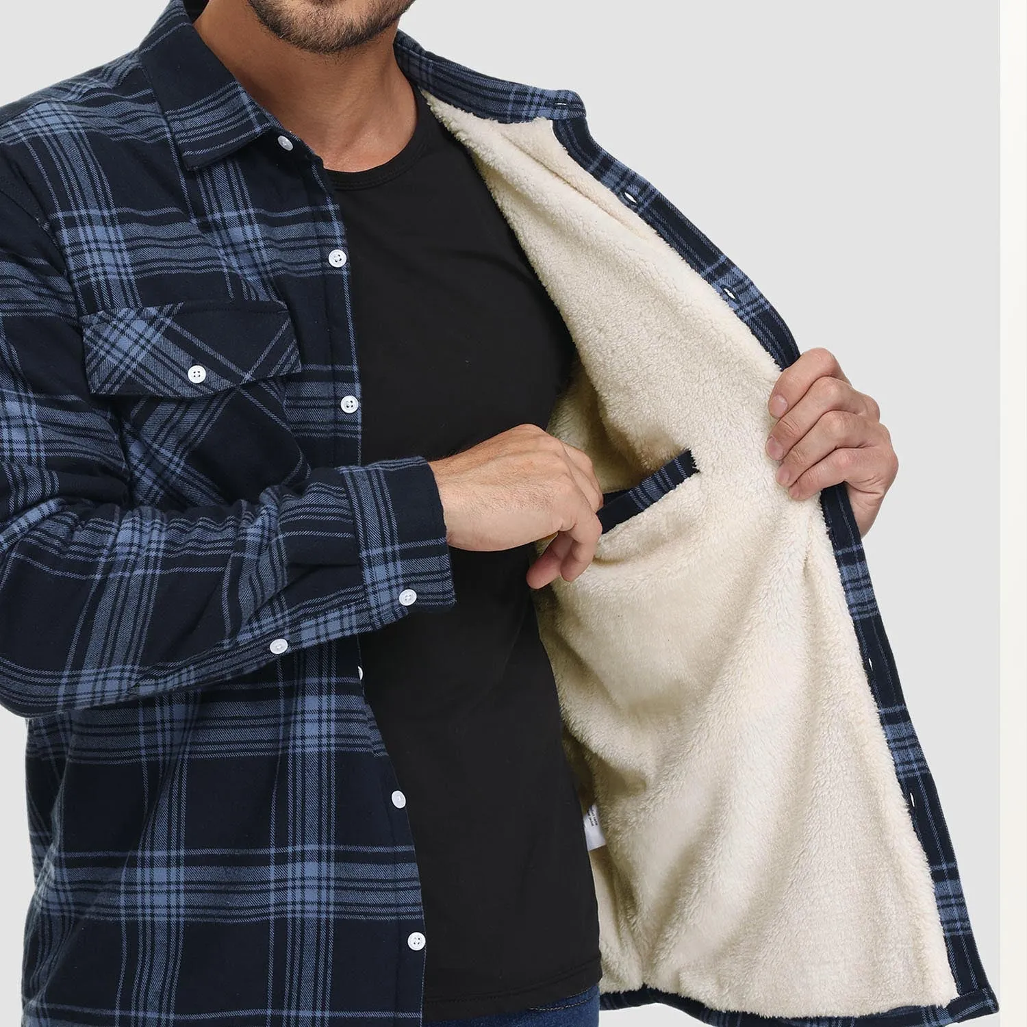 Men's Flannel Shirt Jacket - Fleece Lined Cotton Winter Coat