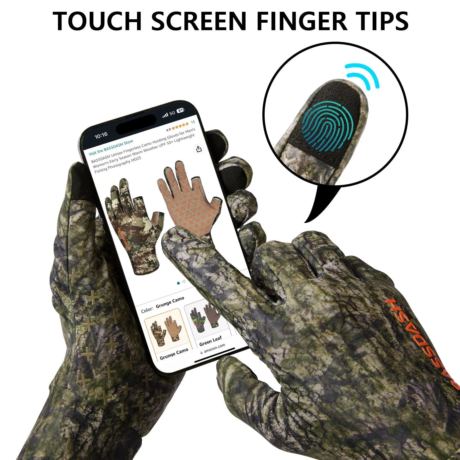 Men's Lightweight UPF 50  Camo Hunting Gloves HG05