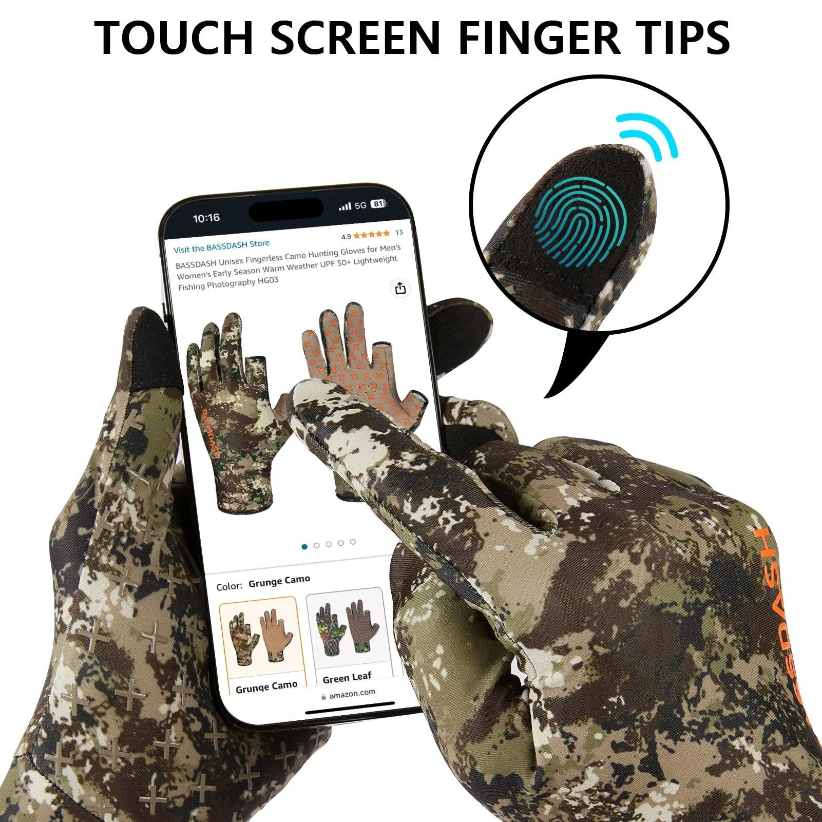 Men's Lightweight UPF 50  Camo Hunting Gloves HG05