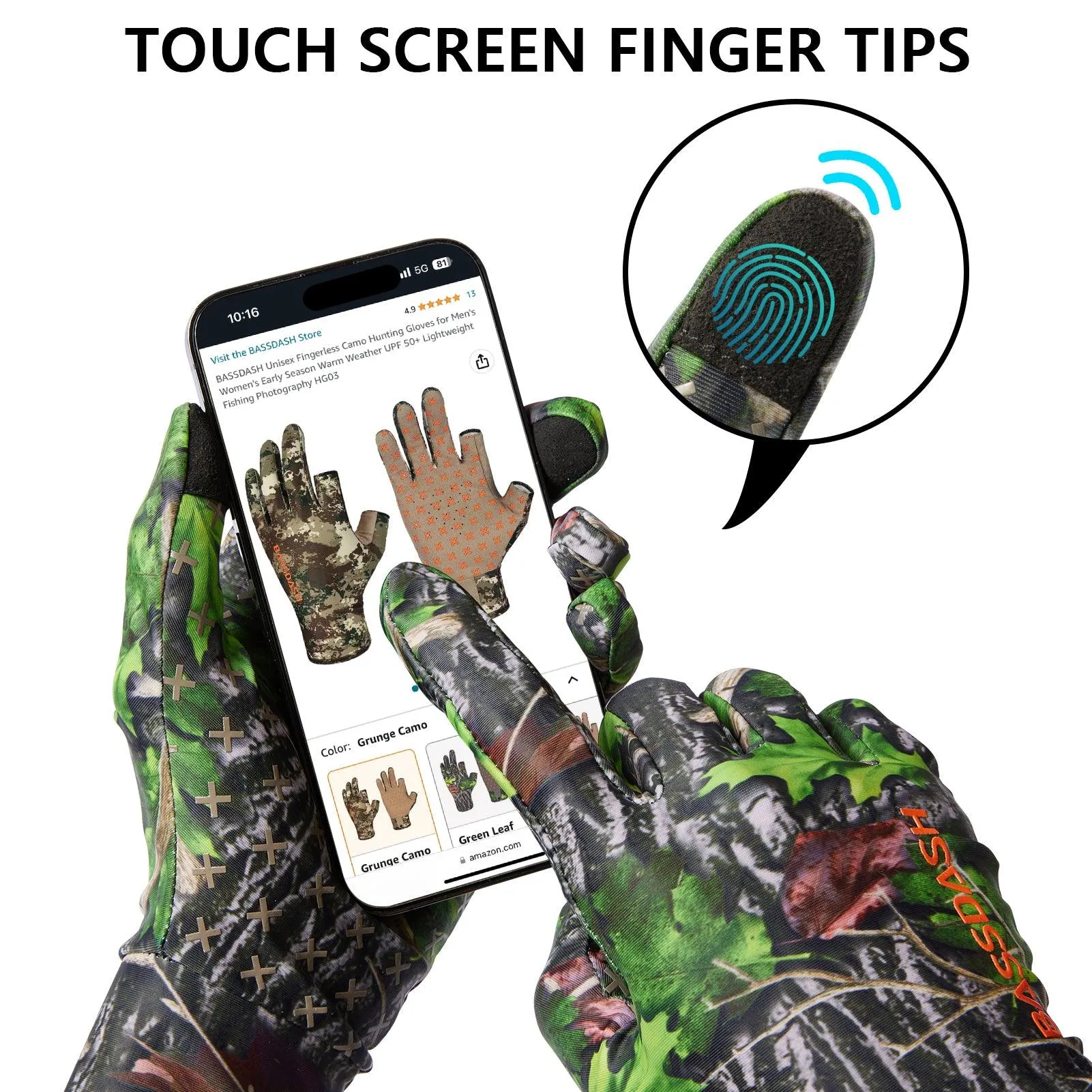 Men's Lightweight UPF 50  Camo Hunting Gloves HG05