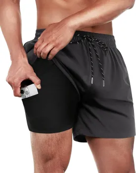 Mens Swim Trunks with Compression Lined Short Bathing Suits for Men 5 Inch Inseam Liner Men's Swimming Trunk