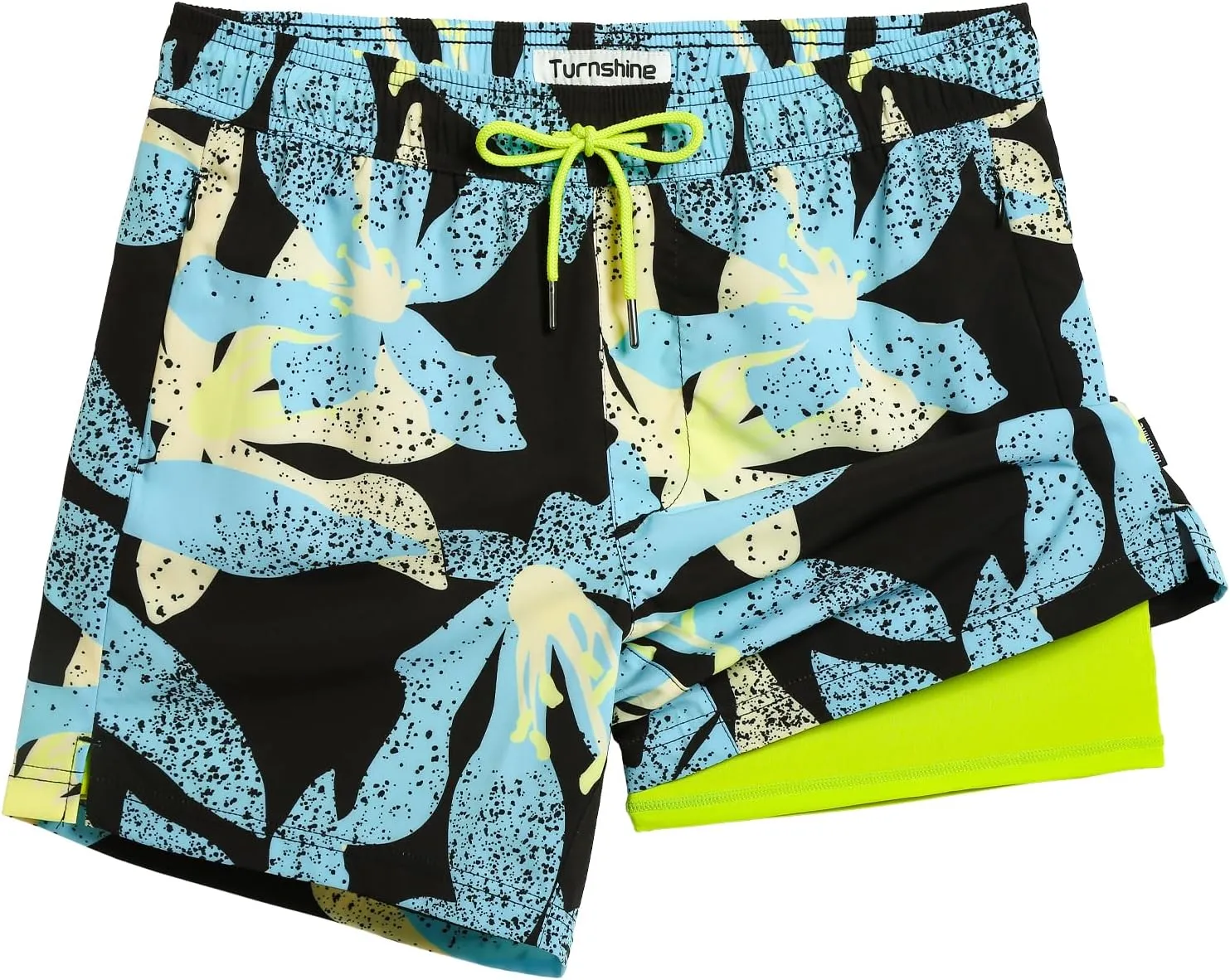 Mens Swim Trunks with Compression Liner 5" Stretch Beach Shorts Quick Dry Bathing Suit Board Shorts Zipper Pockets