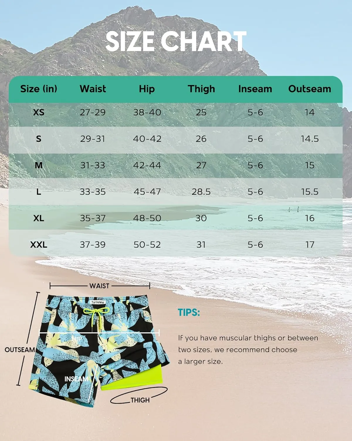 Mens Swim Trunks with Compression Liner 5" Stretch Beach Shorts Quick Dry Bathing Suit Board Shorts Zipper Pockets