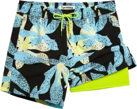 Mens Swim Trunks with Compression Liner 5" Stretch Beach Shorts Quick Dry Bathing Suit Board Shorts Zipper Pockets