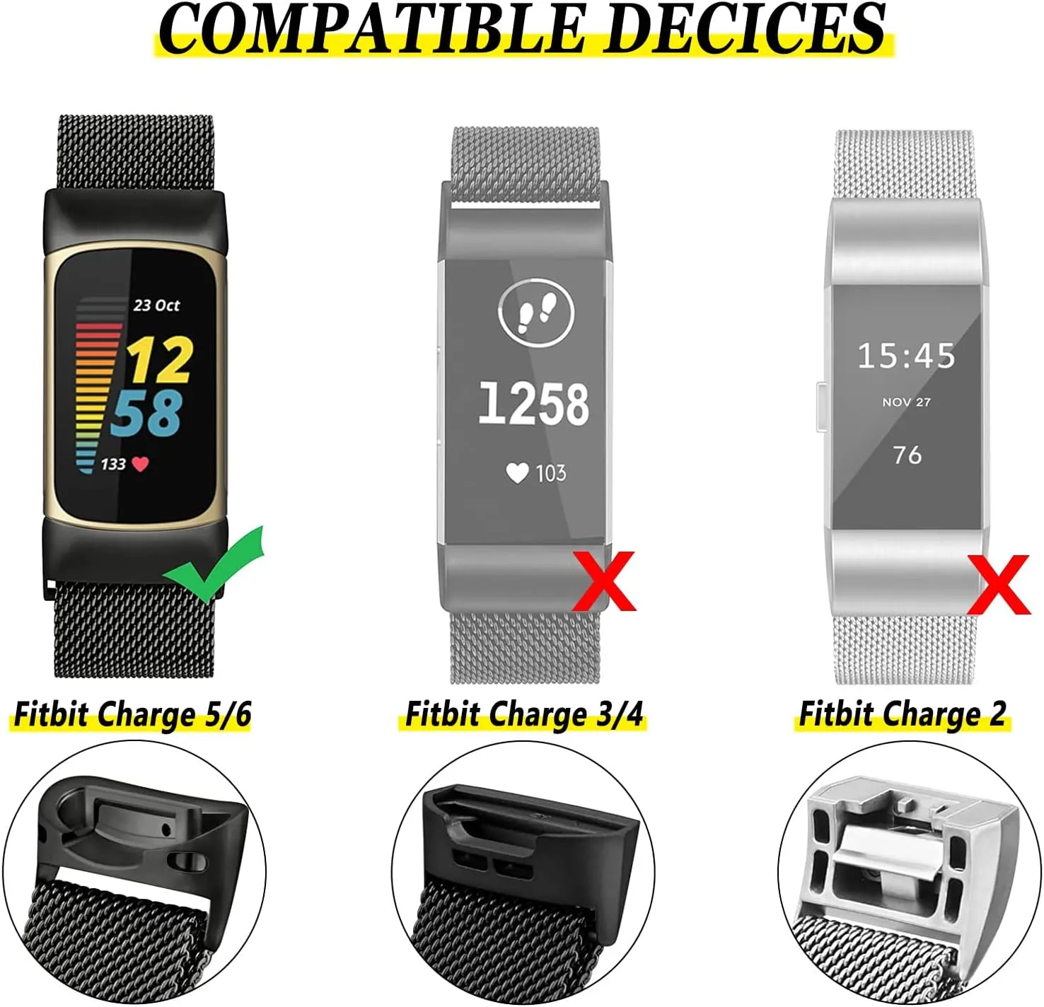 Metal Mesh Loop Bands for Fitbit Charge 5/Charge 6 Band for Women Men, Adjustable Stainless Steel Wristbands Replacement Straps for Charge 5/6 Activity Tracker