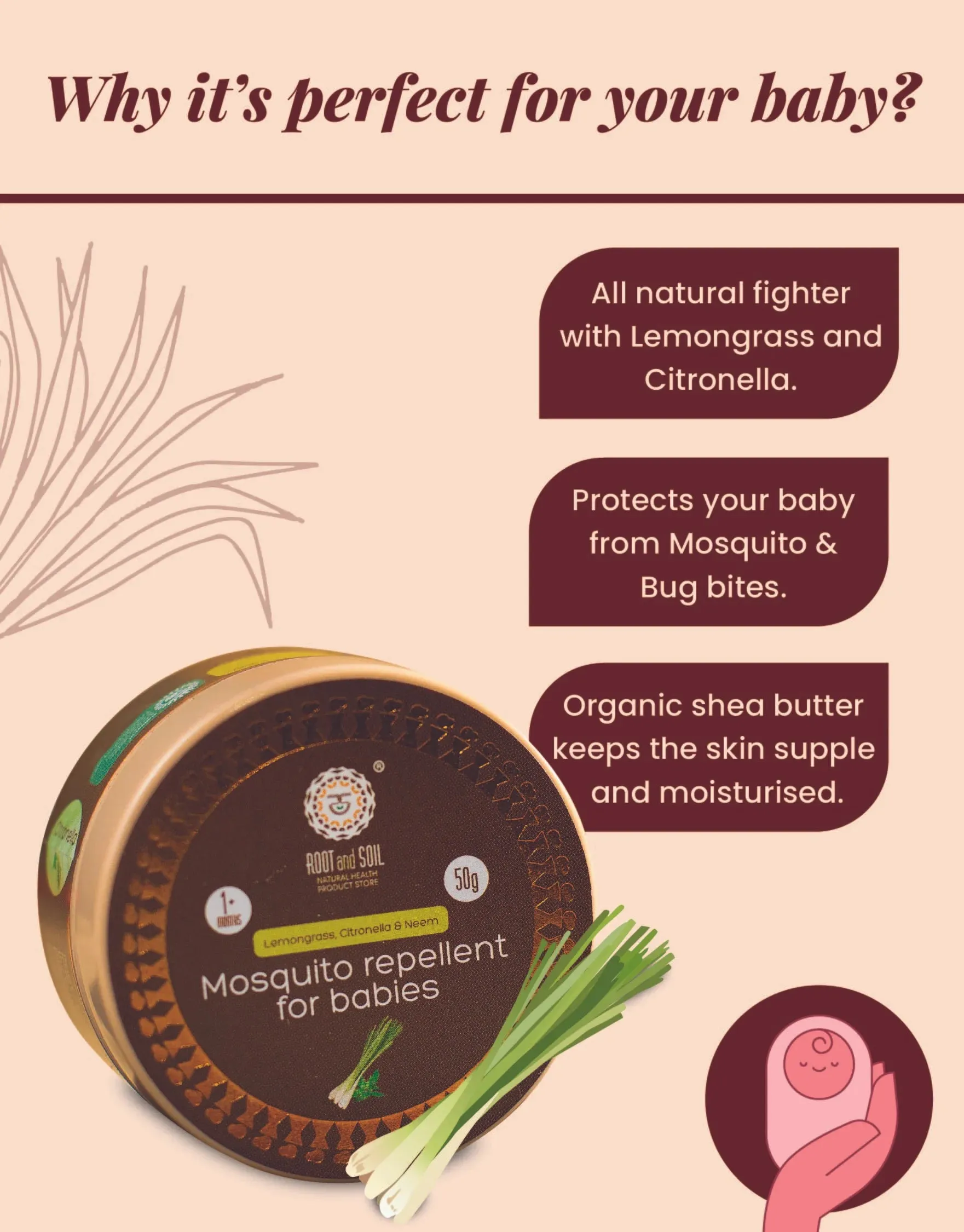 Mosquito Repellent for Babies with Lemongrass & Citronella | Natural Insect Protection | 1  m