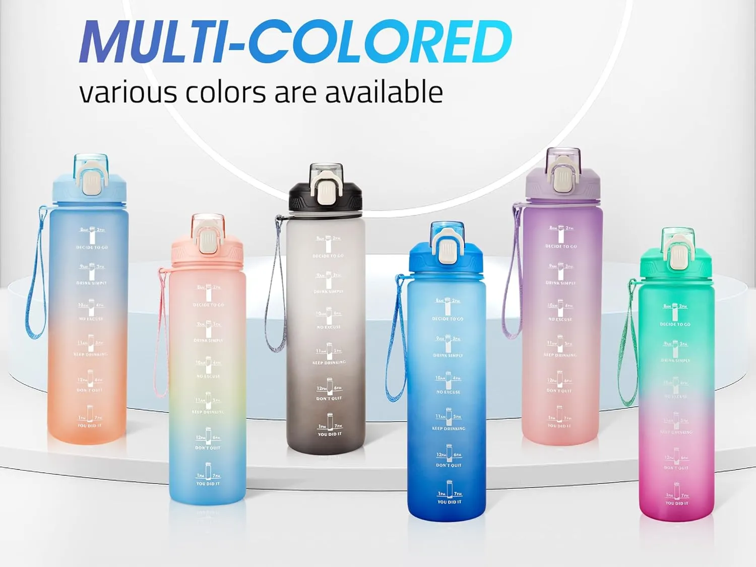 Motivational Water Bottle with Time Marker- 32oz Water Bottles with Times to Drink, Leakproof & BPA Free Sports Water Bottle with Straw & Carry Strap for Fitness, Gym, and Outdoor Sports