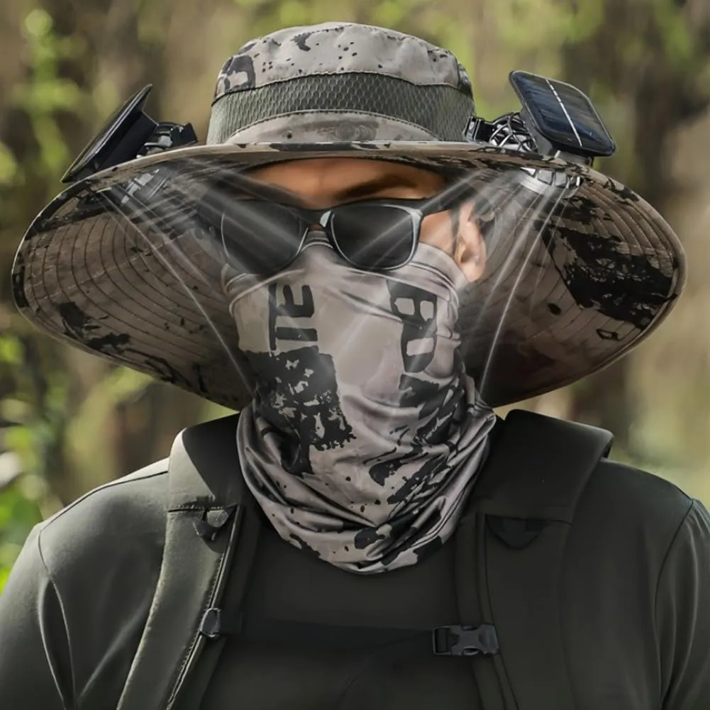New Solar Fan Hat Sun Fishing Hat for Men Women with Solar Powered Panel Fans Built in Hiking Hats and Sunblock Sleeves