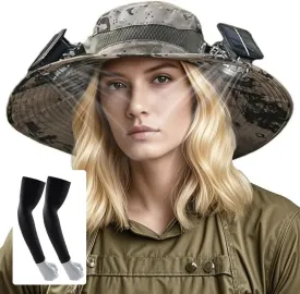 New Solar Fan Hat Sun Fishing Hat for Men Women with Solar Powered Panel Fans Built in Hiking Hats and Sunblock Sleeves