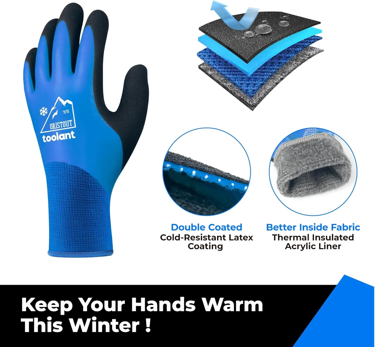 OriStout Waterproof Winter Work Gloves for Men and Women, Touchscreen, Freezer Gloves, Thermal Insulated, for Cold Weather