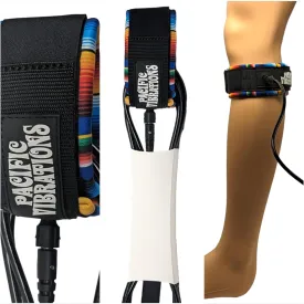 PACIFIC VIBRATIONS 9 ft Knee/Calf Strap Surfboard Longboard Leash Black Cord, Mexican Blanket Neoprene Strap, Double Swivel