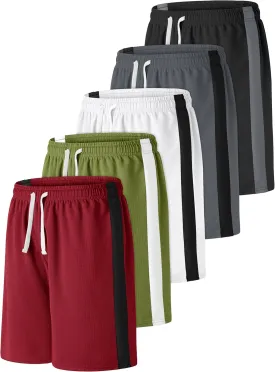 Resinta 5 Pack Boys Shorts Boys Basketball Athletic Shorts Kids Active Gym Soccer Sports Shorts Mesh Quick Dry Elastic Waist