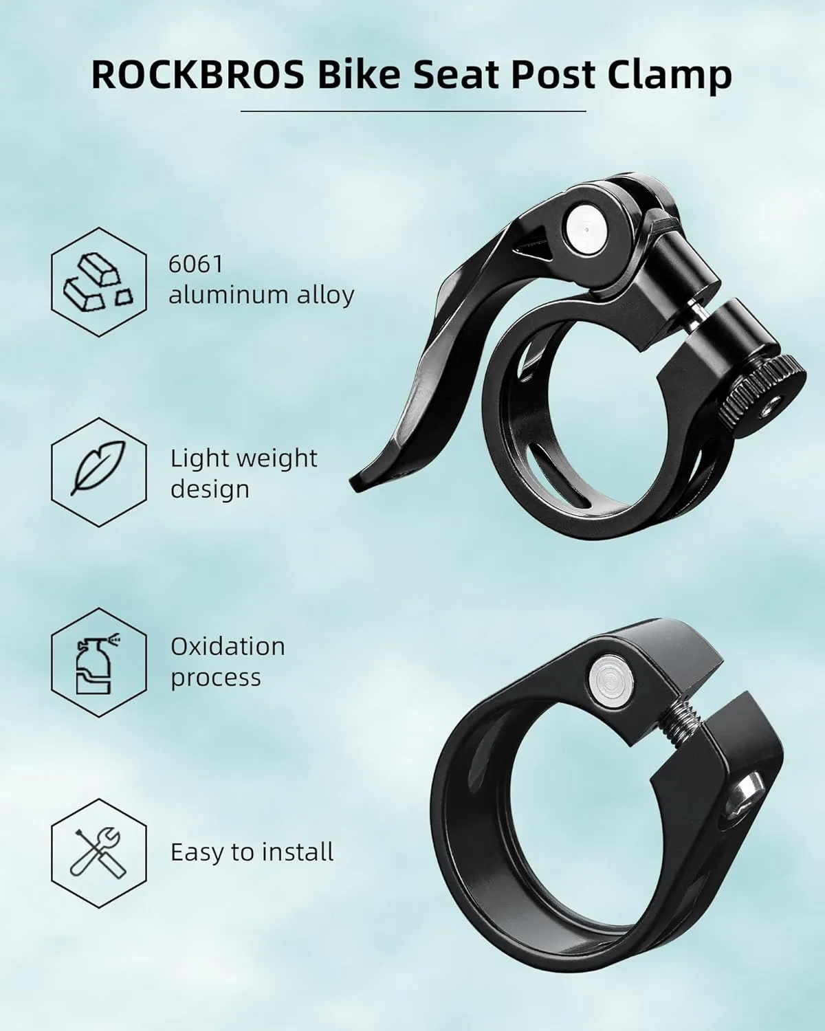 ROCKBROS Bike Seat Post Clamp Bike Clamp Bicycle Seat Clamp 31.8/34.9mm Aluminum Tube Clamp Quick Release Seat Post Clamps for 27.2-28.6mm/30.4-31.8mm Mountain Bike Road Bike Seat Tube Clip, Black