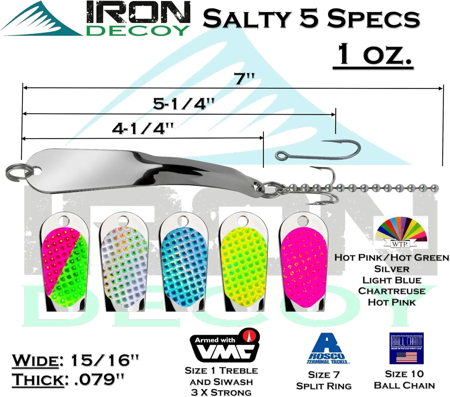 Salty Fishing Lure Spoon, Saltwater, Casting, Trolling, Jigging, Seatrout, Striped Bass, Mackerel, Snook, Tarpon, Bluefish, Salmon