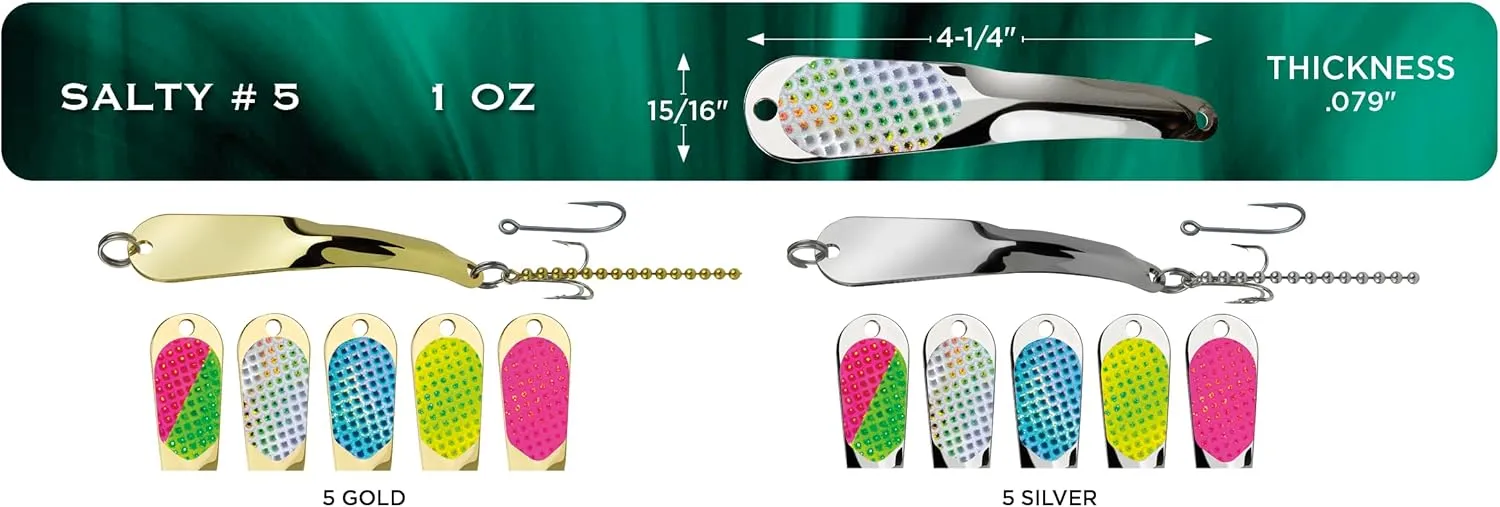 Salty Fishing Lure Spoon, Saltwater, Casting, Trolling, Jigging, Seatrout, Striped Bass, Mackerel, Snook, Tarpon, Bluefish, Salmon