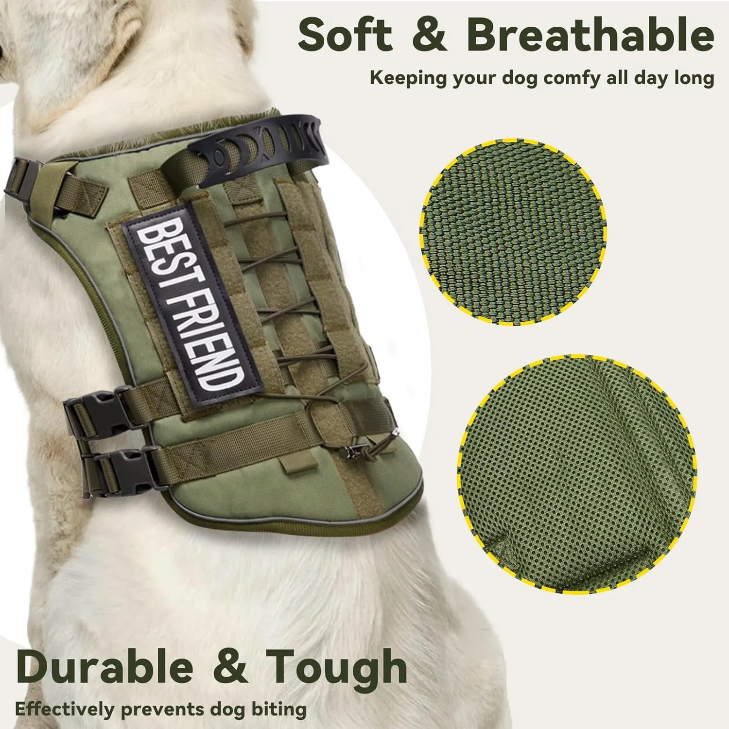 Tactical Dog Harness for Large Dogs,No Pull Adjustable Tactical Dog Harness and Leash Set,Reflective Dog Vest Harness for Training and Walking Green L