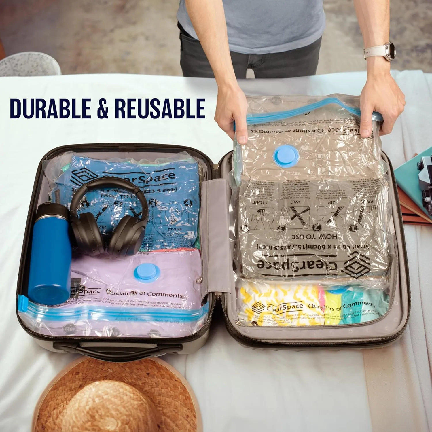 Vacuum Seal Bags for Clothing Travel, 20 Combo - Space Saver Vacuum Storage Bags, Blanket & Clothes Storage Bags Vacuum Sealed  Hand Pump Included, Bolsas Para Guardar Ropa Al Vaco