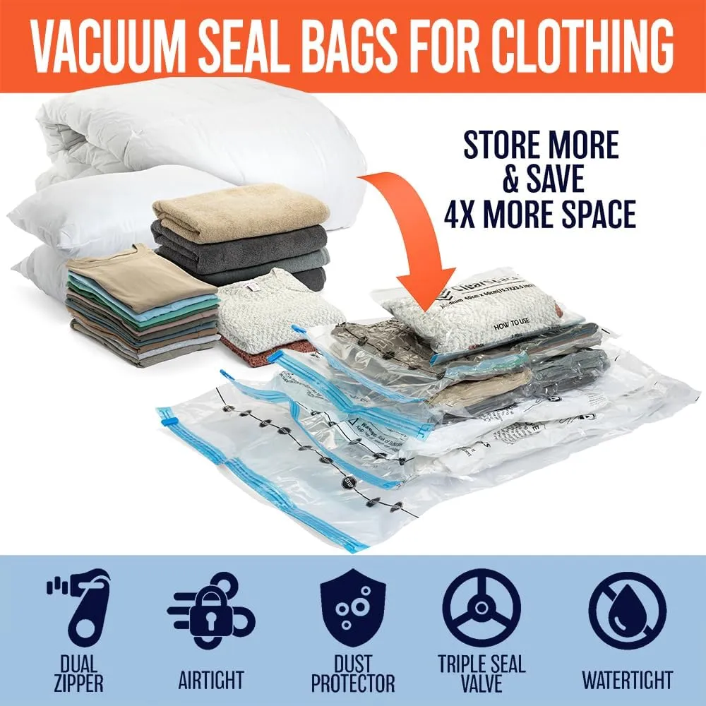Vacuum Seal Bags for Clothing Travel, 20 Combo - Space Saver Vacuum Storage Bags, Blanket & Clothes Storage Bags Vacuum Sealed  Hand Pump Included, Bolsas Para Guardar Ropa Al Vaco