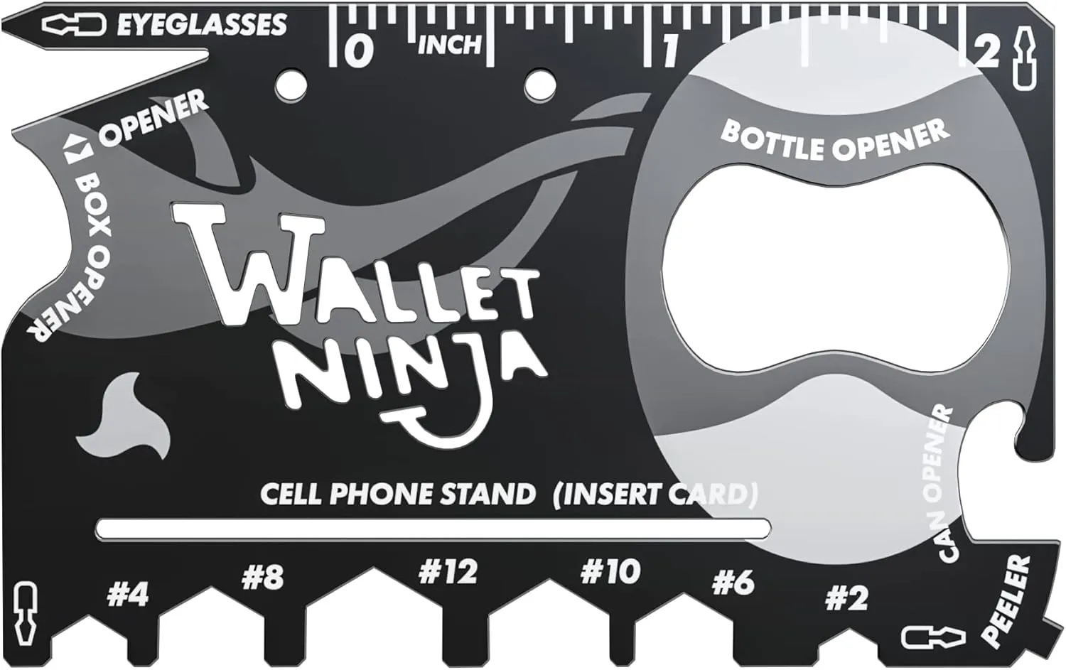Wallet Ninja Multitool Card  18 in 1 Credit Card Multi-Tool (Bottle Opener, Can Opener, Screwdrivers, Phone Stand & More)  Black