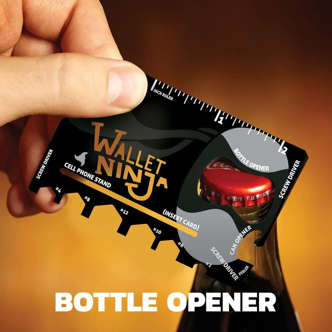 Wallet Ninja Multitool Card  18 in 1 Credit Card Multi-Tool (Bottle Opener, Can Opener, Screwdrivers, Phone Stand & More)  Black