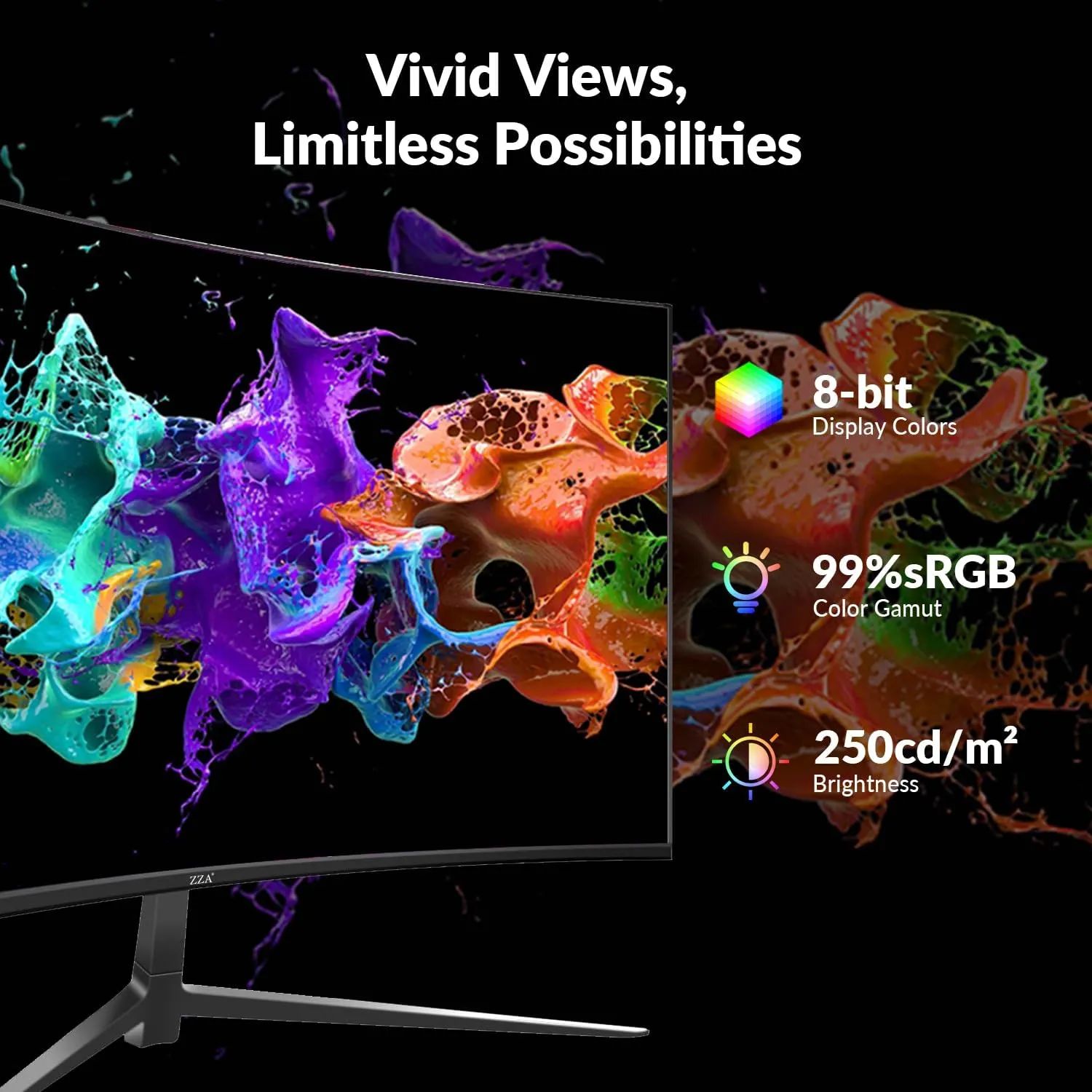 ZZA 27 inch Curved Monitor with 2K 2560 x 1440|75hz Computer Monitor 27 inch QHD with HDMI,DP and Wall Mountable| 1440P Frameless Eye Care PC Office Monitor for Working and Gaming